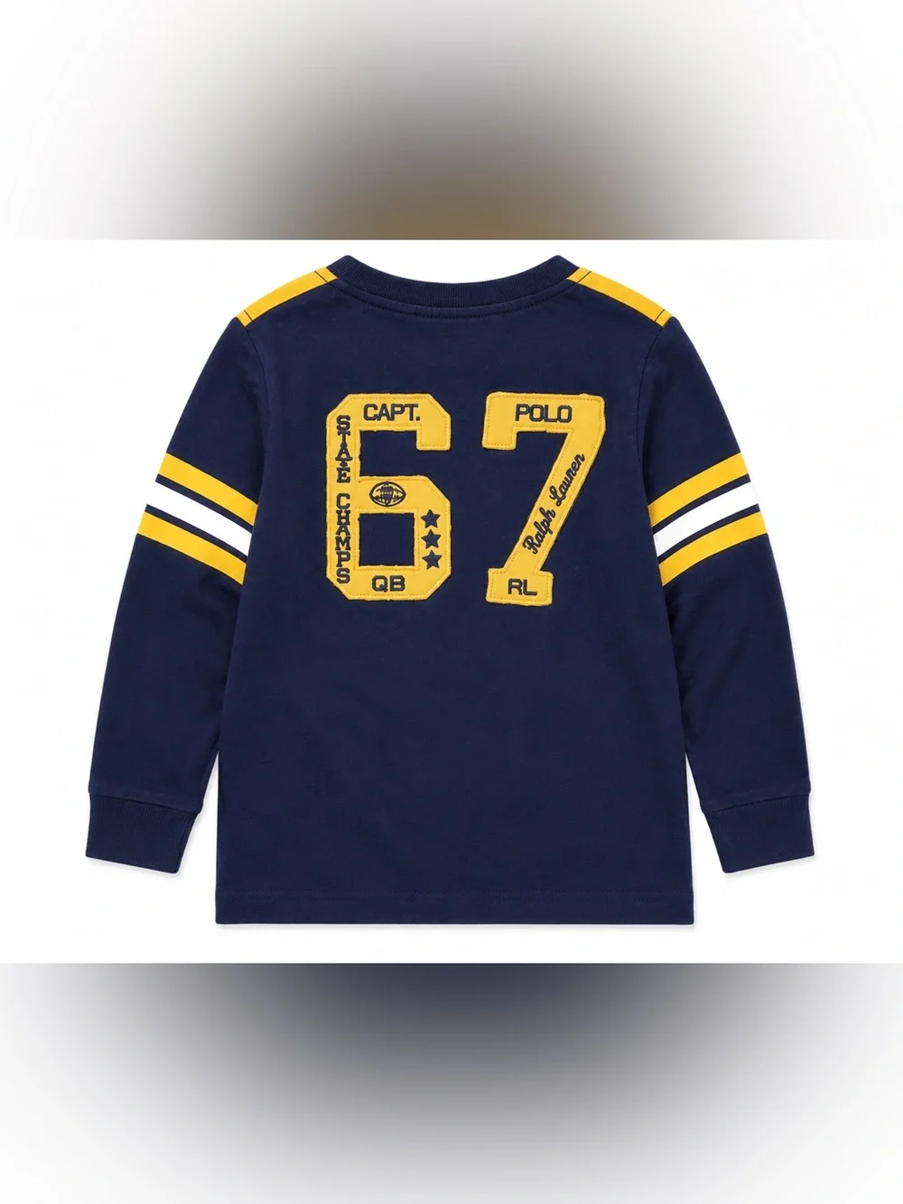 Ralph Lauren Boys 12M Navy Yellow 67 Long Sleeve Graphic Tee Shirt